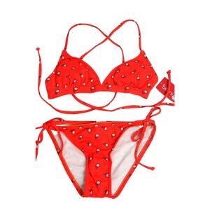 BIKINI LAB, 2 Piece String Bikini, Red Paisley, Padded, Size Small
